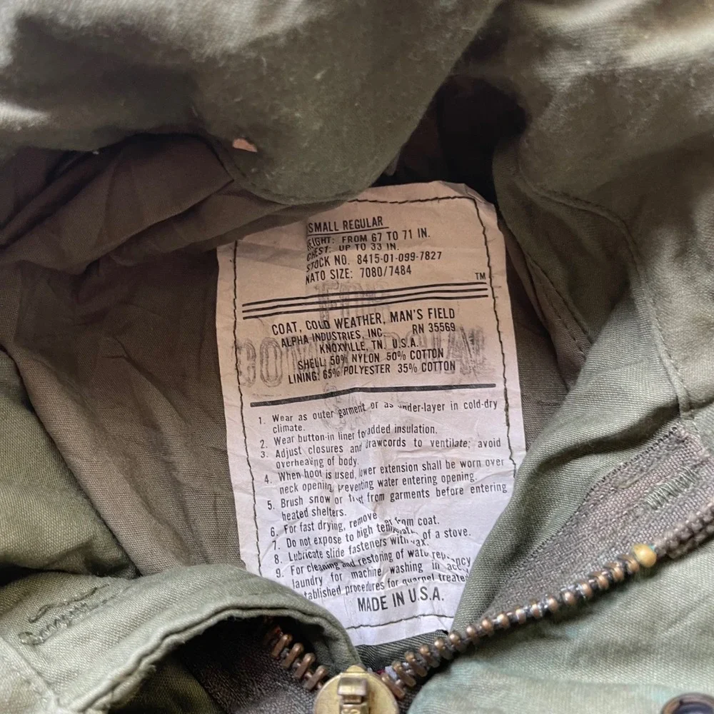 Alpha Industries M-65 Field Jacket Small Regular Olive Green Made in USA M65